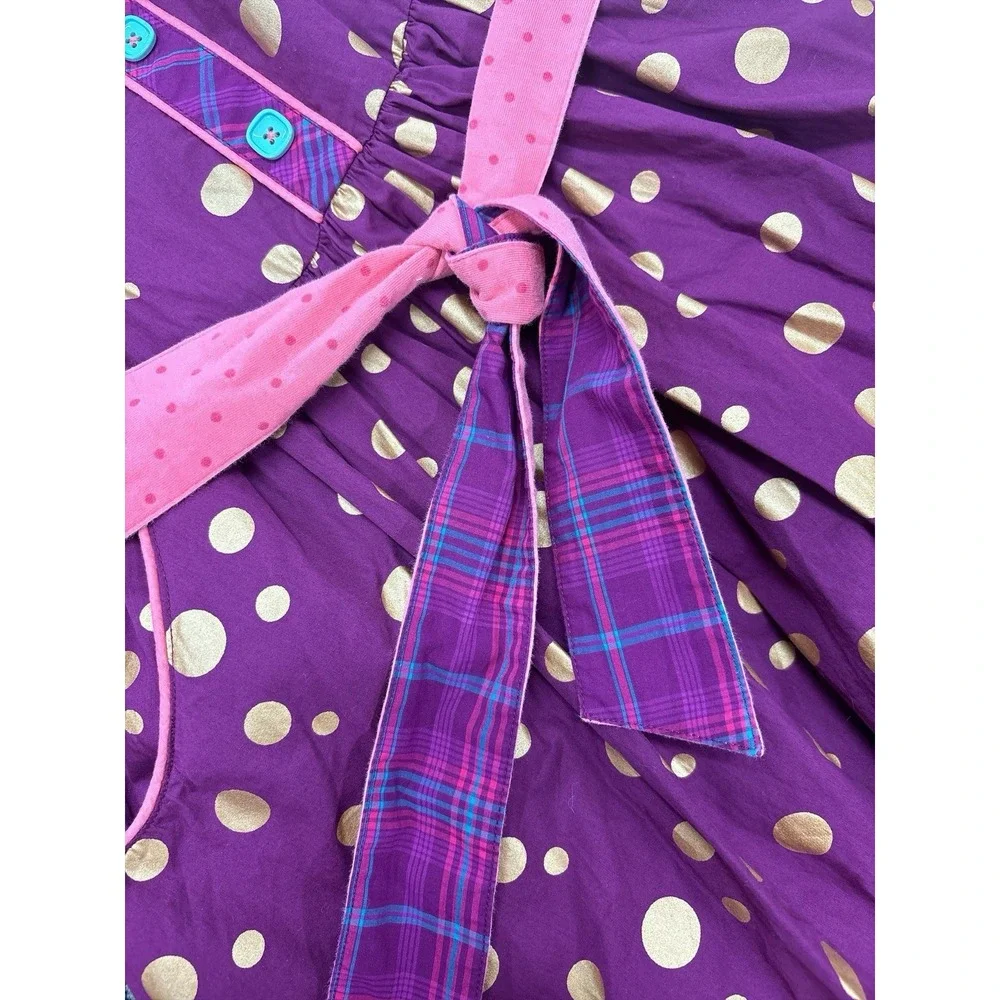 Matilda Jane Plum Gold Polka Dot Plaid Belted Dress With Tulle & Pockets Girls 6